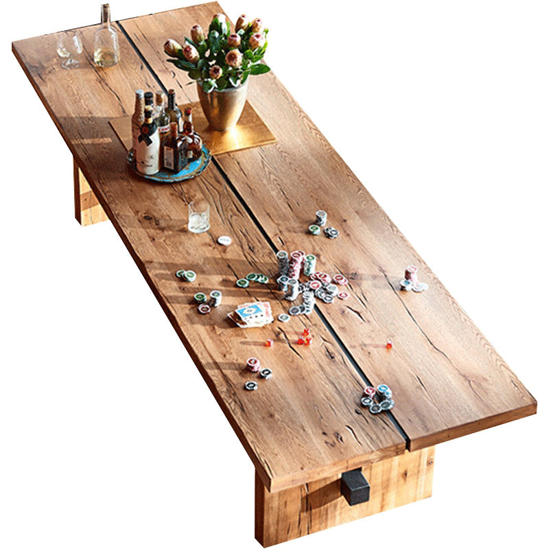 Minimalist Rectangle Shape Brown Dining Table Solid Wood Kitchen Dining Table with Trestle Base