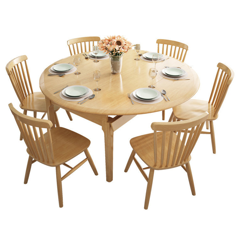 Contemporary Round Dining Table Rubberwood Solid Wood Table with 4 Legs