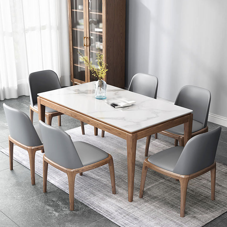Rectangle Home Dining Table Simplicity Dinner Room Sintered Stone Table with 4 Wood Legs