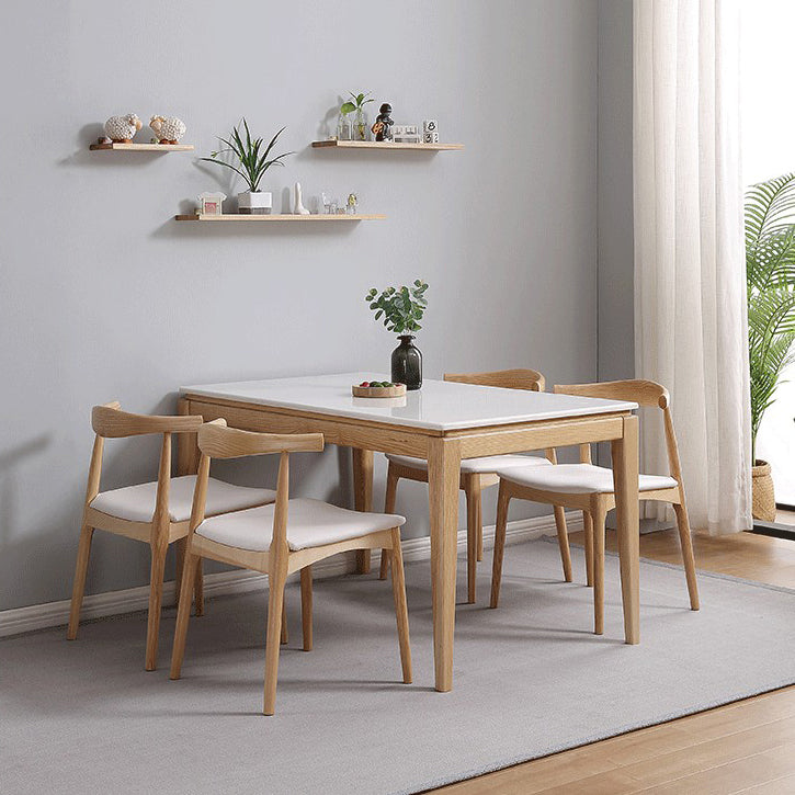 Rectangle Home Dining Table Simplicity Dinner Room Sintered Stone Table with 4 Wood Legs