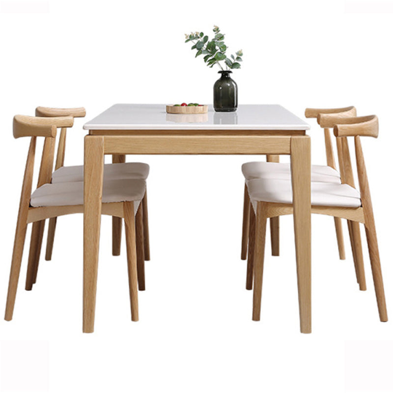 Rectangle Home Dining Table Simplicity Dinner Room Sintered Stone Table with 4 Wood Legs