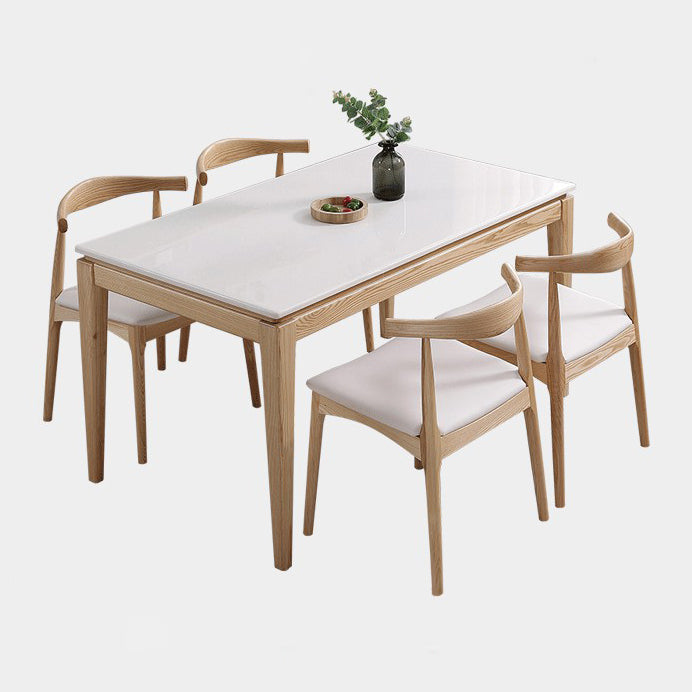 Rectangle Home Dining Table Simplicity Dinner Room Sintered Stone Table with 4 Wood Legs