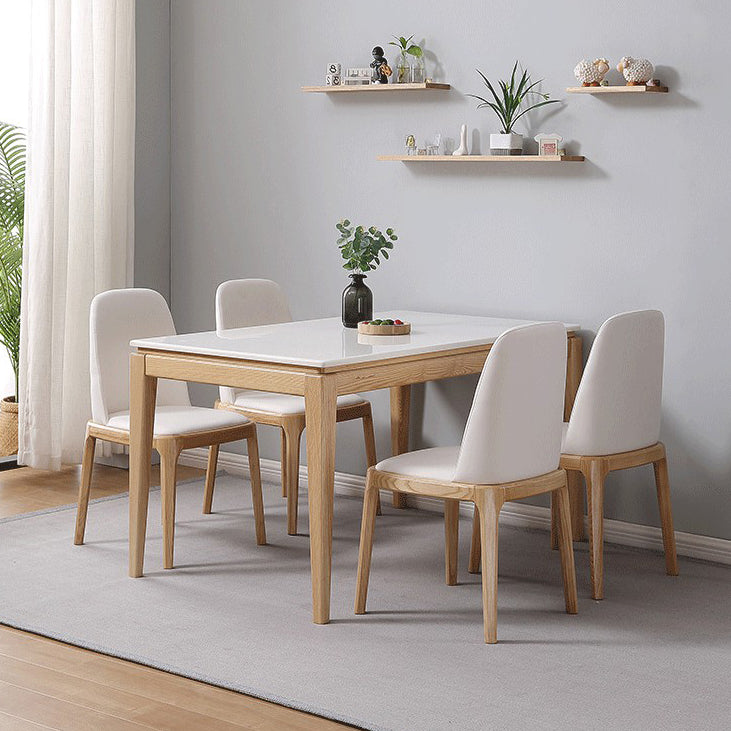 Rectangle Home Dining Table Simplicity Dinner Room Sintered Stone Table with 4 Wood Legs
