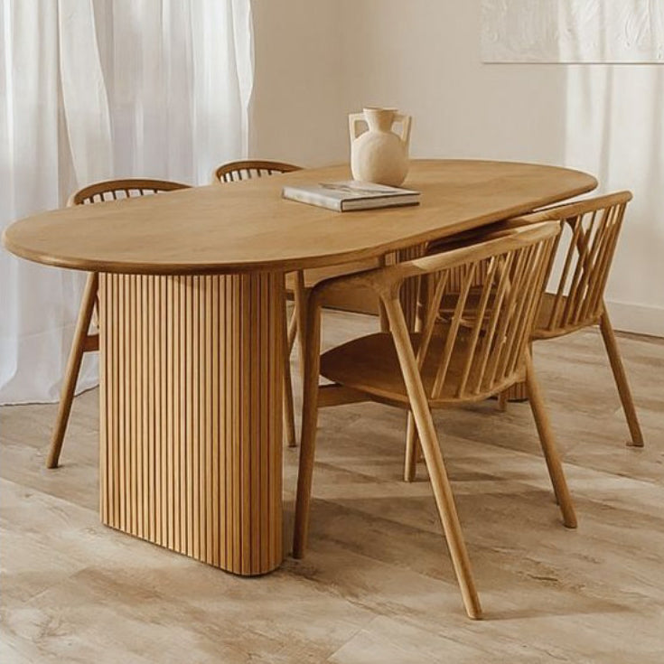 Zeitgenössischer Massivholz Tisch Oval Doppelpodest Haus Küchenmöbel