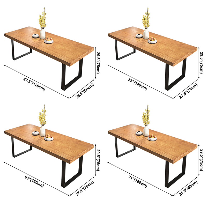 Modern Solid Wood Table Rectangle Dining Table with Metal Double Pedestal Base