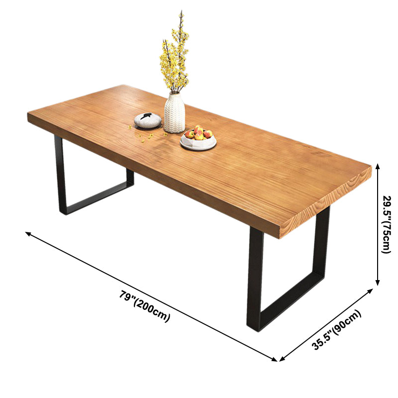 Modern Solid Wood Table Rectangle Dining Table with Metal Double Pedestal Base