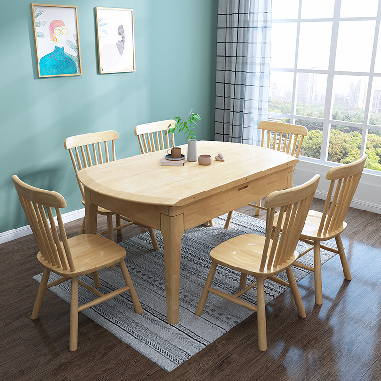 Modern Style Solid Wood Dining Table Brown Round Drop-Leaf Table with 4 Legs