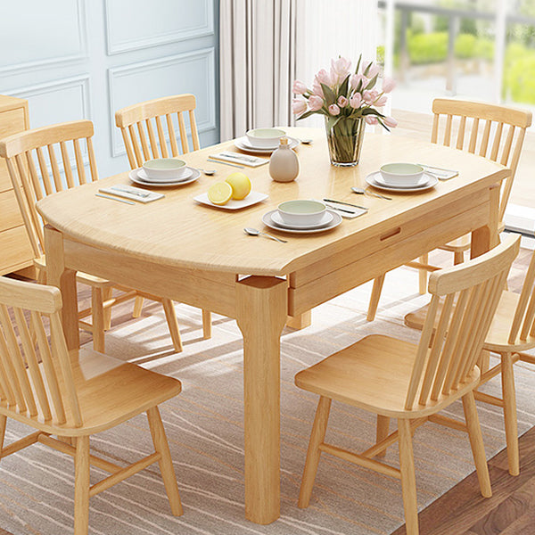 Modern Style Solid Wood Dining Table Brown Round Drop-Leaf Table with 4 Legs
