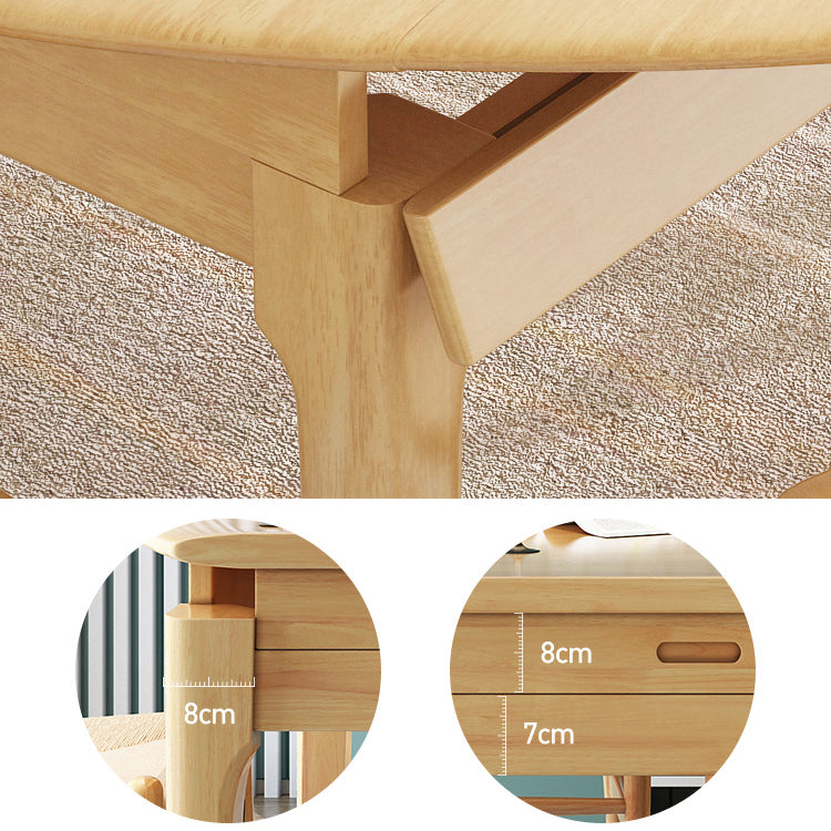 Modern Style Solid Wood Dining Table Brown Round Drop-Leaf Table with 4 Legs