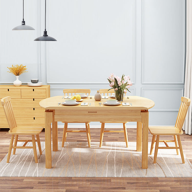 Modern Style Solid Wood Dining Table Brown Round Drop-Leaf Table with 4 Legs