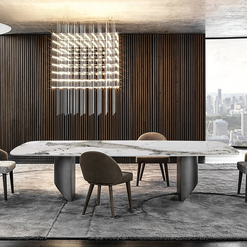 Mesa de comedor de piedra sinterizada de estilo moderno Mesa rectangular con base de pedestal doble