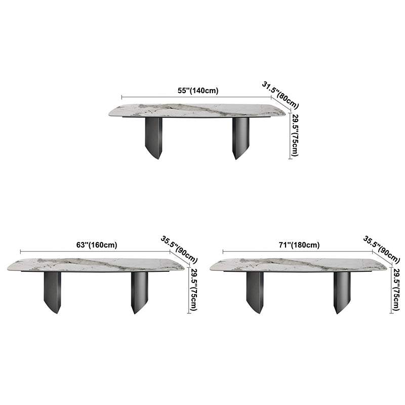 Mesa de comedor de piedra sinterizada de estilo moderno Mesa rectangular con base de pedestal doble