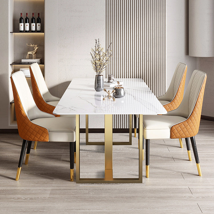 Mesa de comedor rectangular contemporánea de metal mesa de piedra sinterizada para comedor para comedor