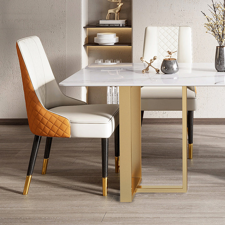 Mesa de comedor rectangular contemporánea de metal mesa de piedra sinterizada para comedor para comedor
