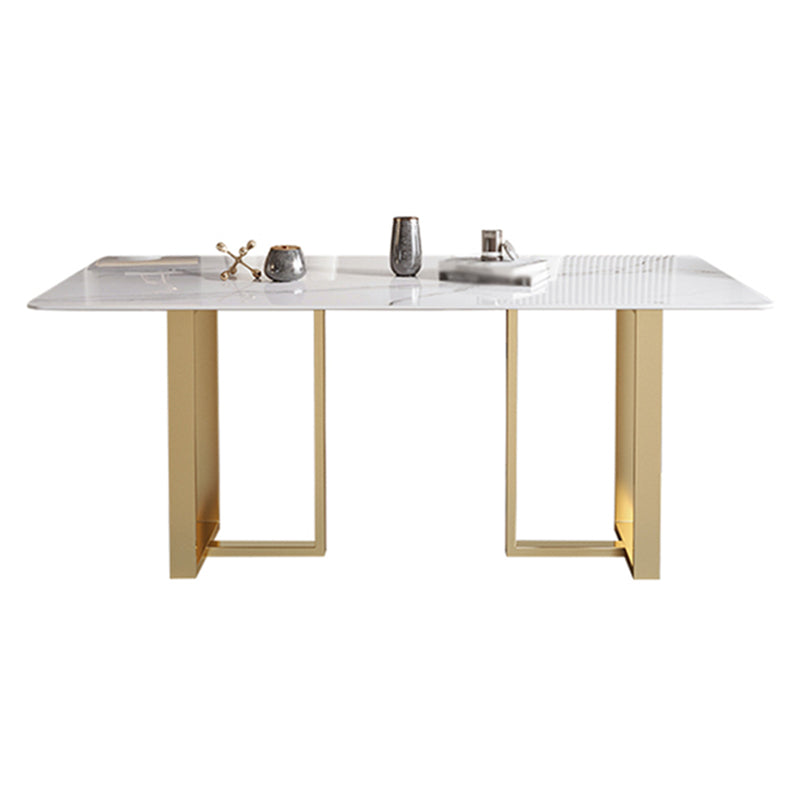 Mesa de comedor rectangular contemporánea de metal mesa de piedra sinterizada para comedor para comedor