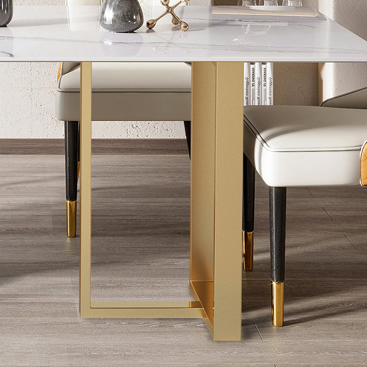 Mesa de comedor rectangular contemporánea de metal mesa de piedra sinterizada para comedor para comedor