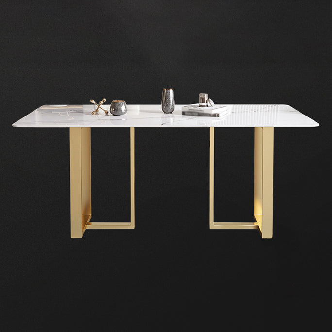 Mesa de comedor rectangular contemporánea de metal mesa de piedra sinterizada para comedor para comedor