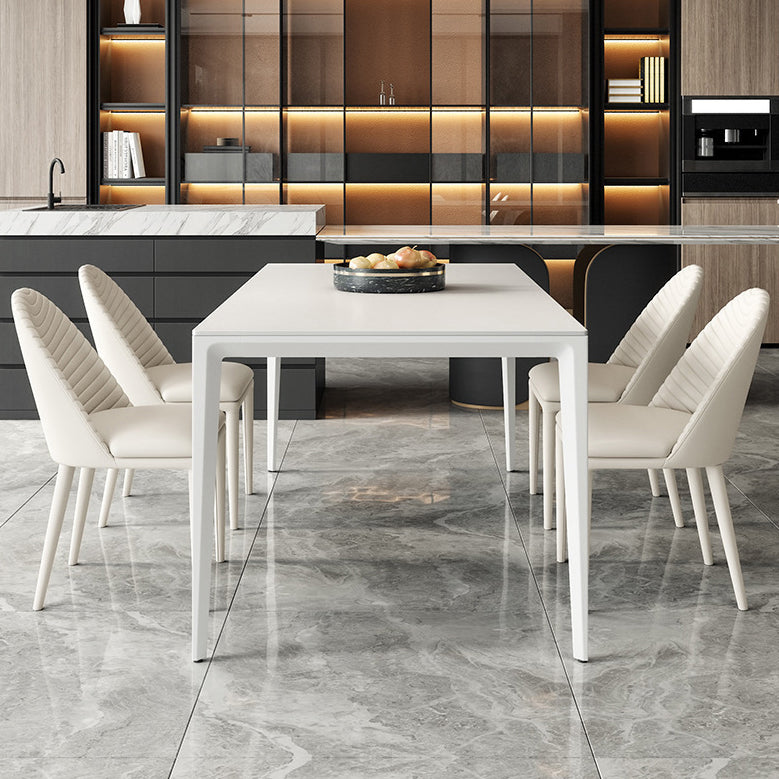 Metal Contemporary Rectangular Dining Table White Sintered Stone Table with 4 Legs