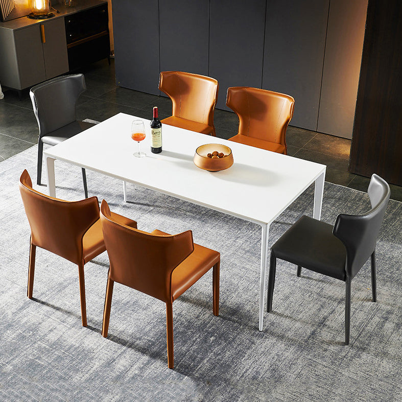 Metal Contemporary Rectangular Dining Table White Sintered Stone Table with 4 Legs