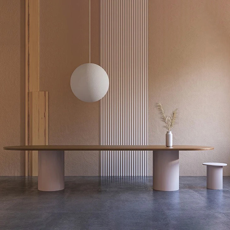 Minimalist Solid Wood Standard Dining Table Oval Kitchen Dining Table with Double Pedestal Base