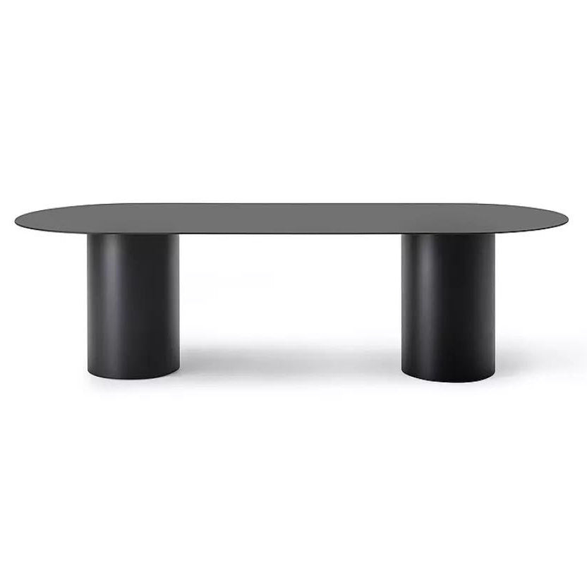 Minimalist Solid Wood Standard Dining Table Oval Kitchen Dining Table with Double Pedestal Base