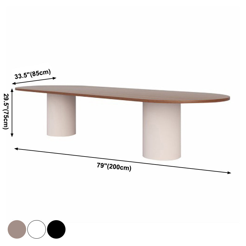 Minimalist Solid Wood Standard Dining Table Oval Kitchen Dining Table with Double Pedestal Base