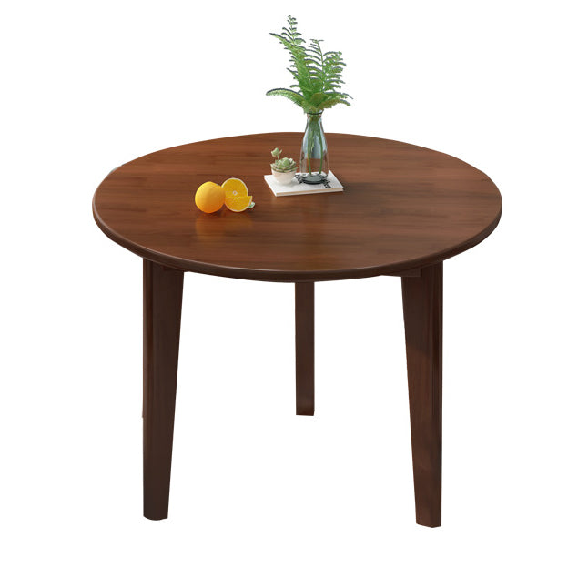 Round Wood Color Dining Table Rubberwood Solid Wood Table Modern with 4 Legs Pedestal
