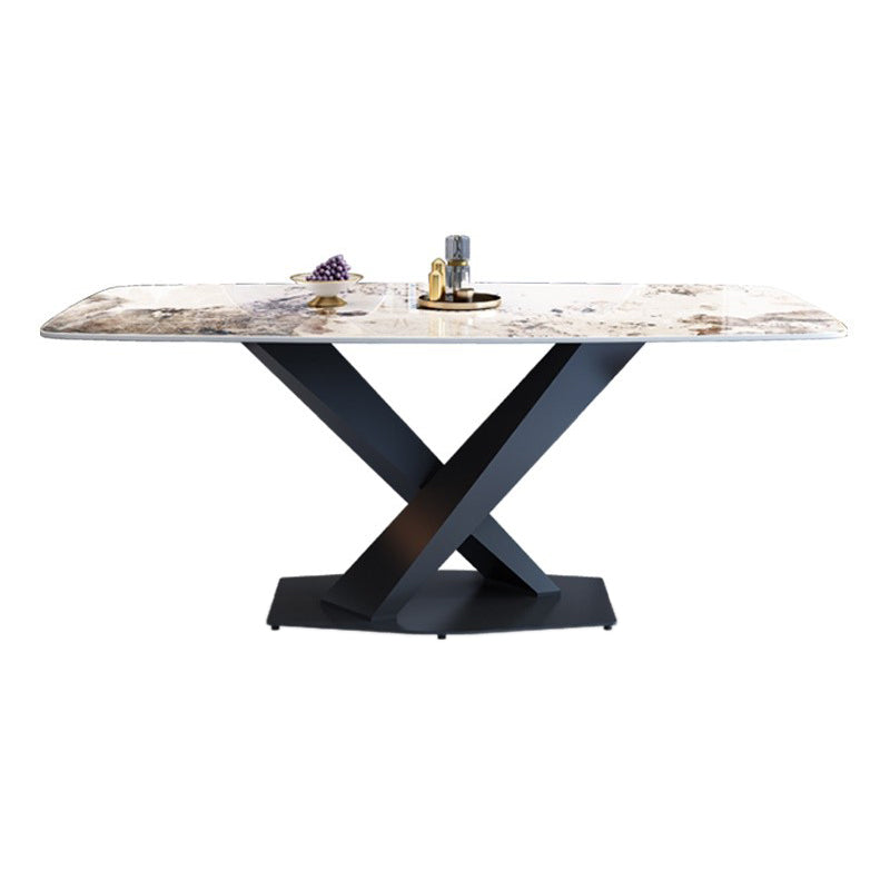 Metal Modern Rectangle Table Sintered Stone Dining Table with Pedestal Base