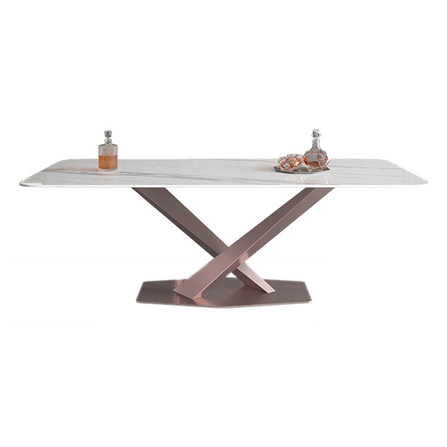 Metal Modern Rectangle Table Sintered Stone Dining Table with Pedestal Base