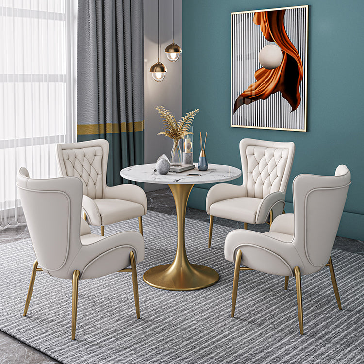 Sintered Stone Modern Style Dining Table White Round Table with Tulip Base