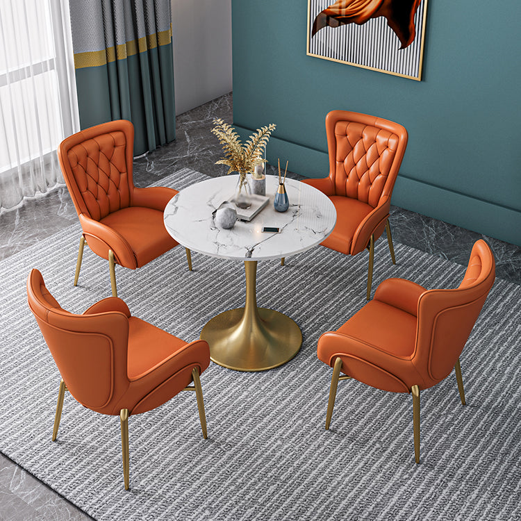Sintered Stone Modern Style Dining Table White Round Table with Tulip Base