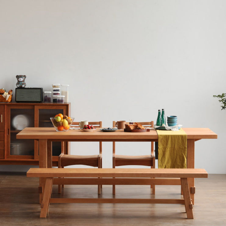 Solid Wood Rectangle Dining Table Modern Contemporary Kitchen Wood Table with Trestle Base
