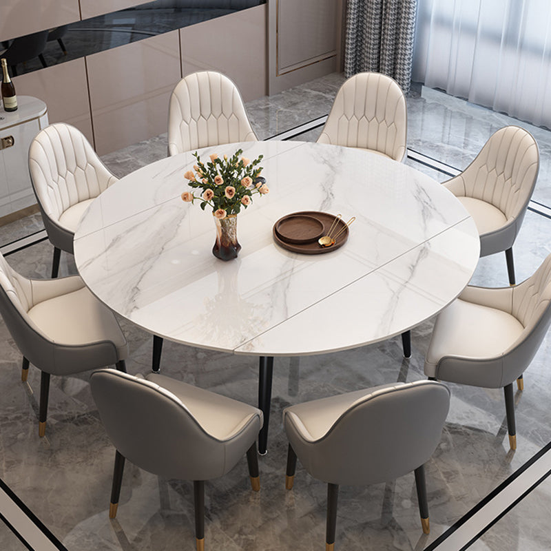 Moderne stijl gesinterde stenen eettafel witte ronde tafel met zwarte poten