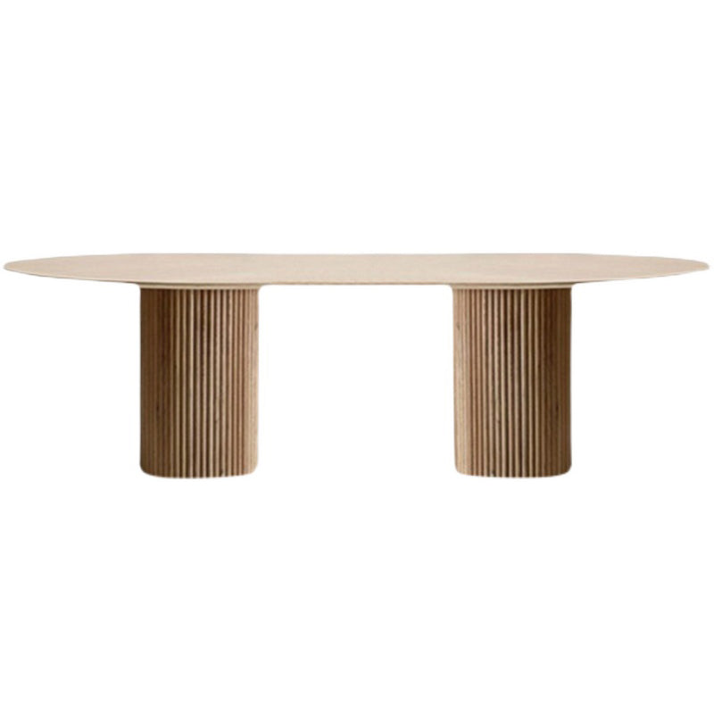 Oval Double Pedestal Modern Dining Table White Fixed Table with Solid Wood
