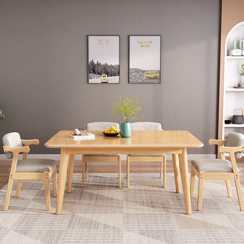 Mesa de comedor de 4 patas de madera de caucho, mesa rectangular de madera maciza de estilo moderno para el hogar