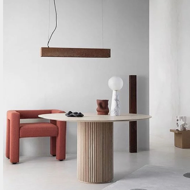 Eigentijdse ronde eettafel As vaste houten tafel met voetstukbasis voor eetkamer