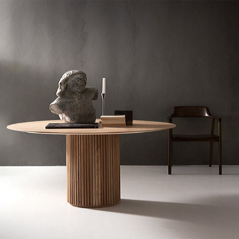 Eigentijdse ronde eettafel As vaste houten tafel met voetstukbasis voor eetkamer