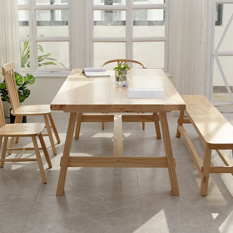 Rechteck Kiefer Massivholz Tisch Moderner Innentisch mit Trestle Basis für das Restaurant