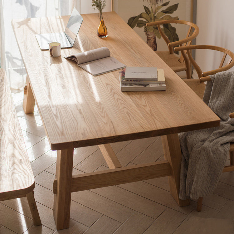Rectangle Pine Solid Wood Table Minimalist Dining Table with Trestle Base for Restaurant
