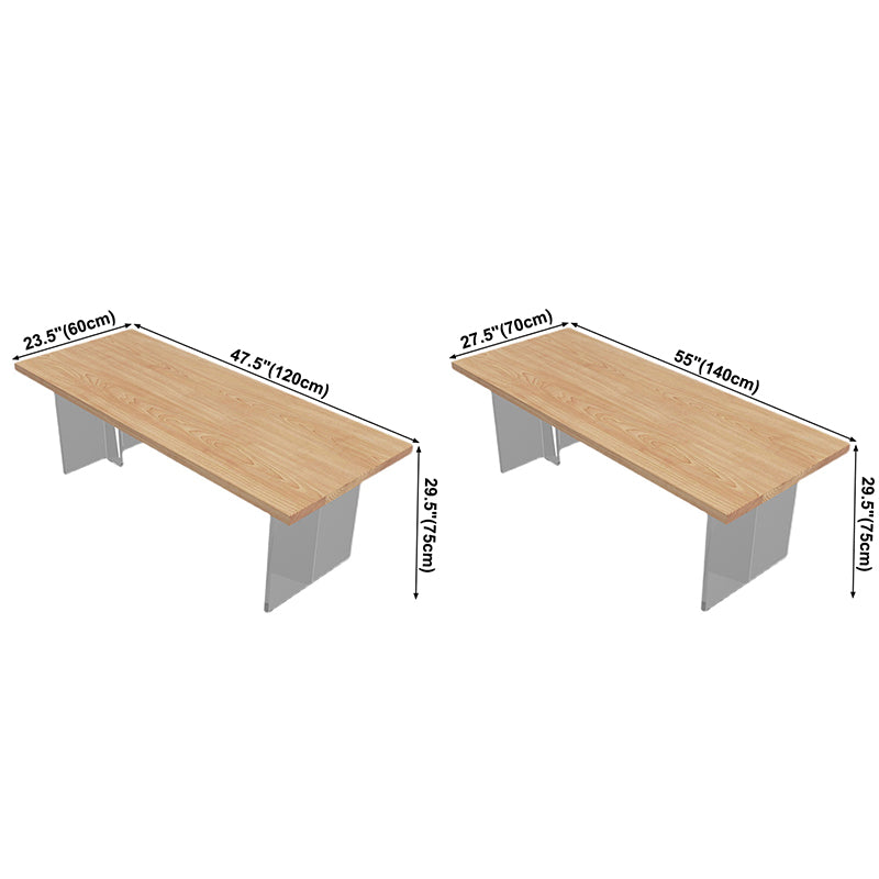 Moderne dennen vaste houten tafel rechthoek eettafel met acryl dubbel voetstuk voor restaurant