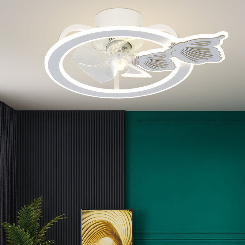 Kids Lovely LED Ceiling Fans Wrought Iron Circular Ceiling Fan Light with Acrylic Shade