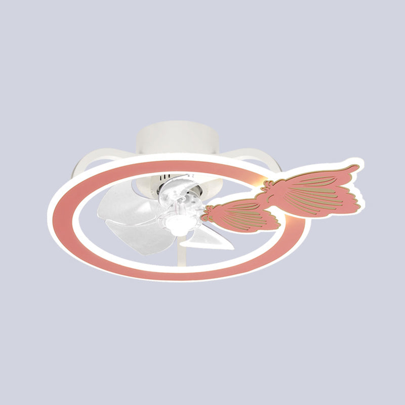 Kids Lovely LED Ceiling Fans Wrought Iron Circular Ceiling Fan Light with Acrylic Shade