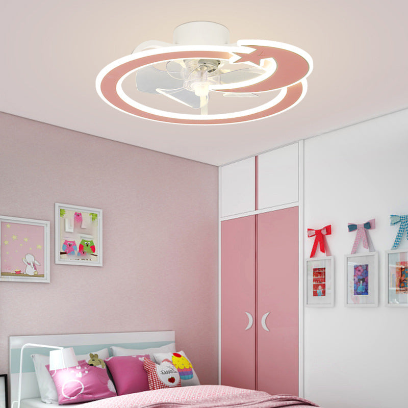 Kids Lovely LED Ceiling Fans Wrought Iron Circular Ceiling Fan Light with Acrylic Shade