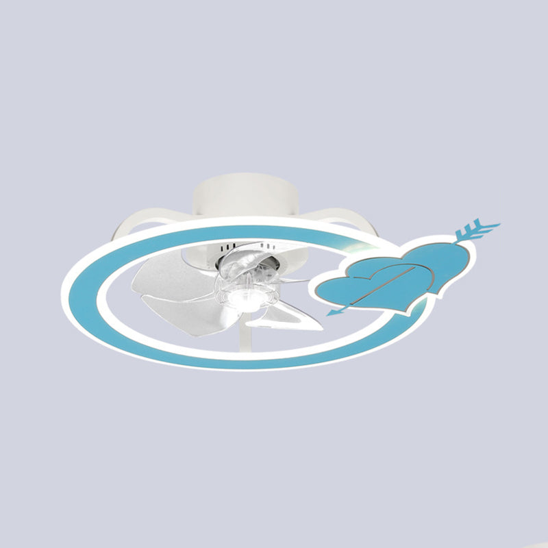 Kids Lovely LED Ceiling Fans Wrought Iron Circular Ceiling Fan Light with Acrylic Shade