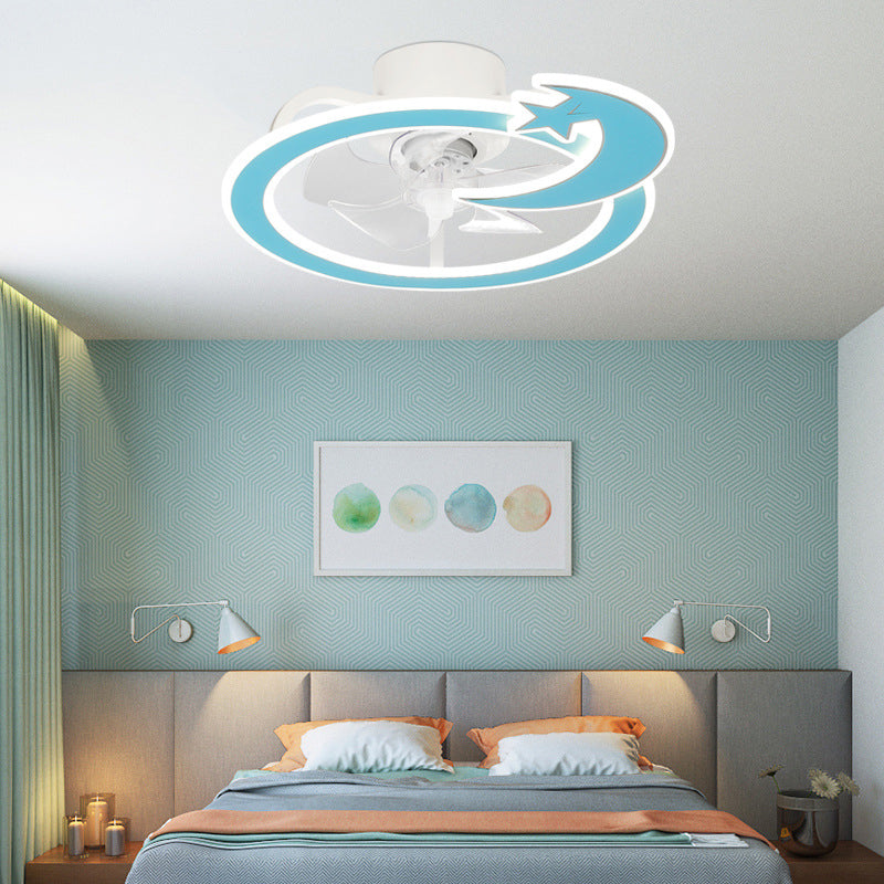Kids Lovely LED Ceiling Fans Wrought Iron Circular Ceiling Fan Light with Acrylic Shade