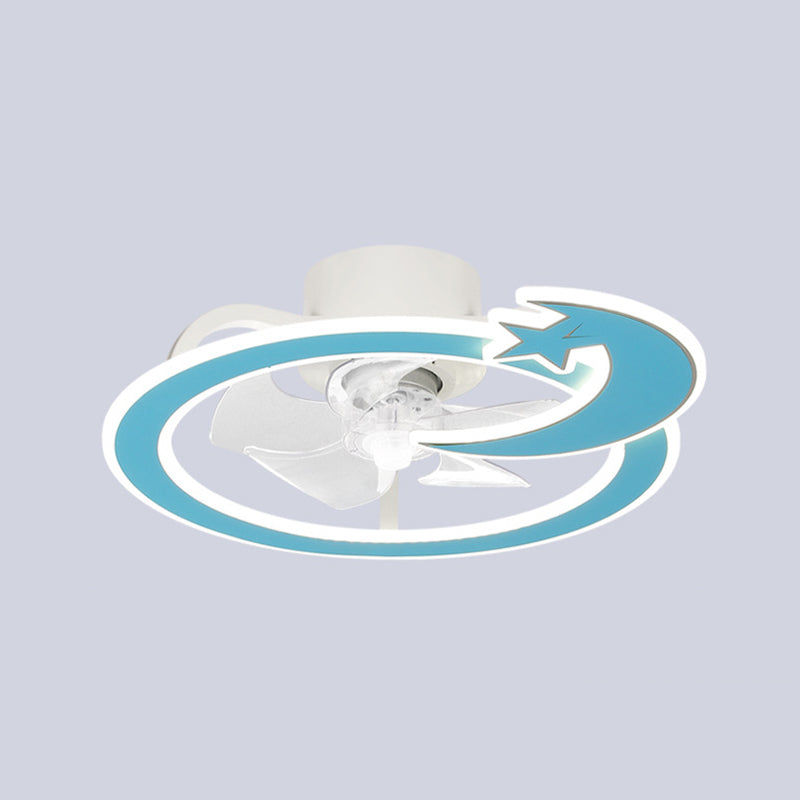 Kids Lovely LED Ceiling Fans Wrought Iron Circular Ceiling Fan Light with Acrylic Shade