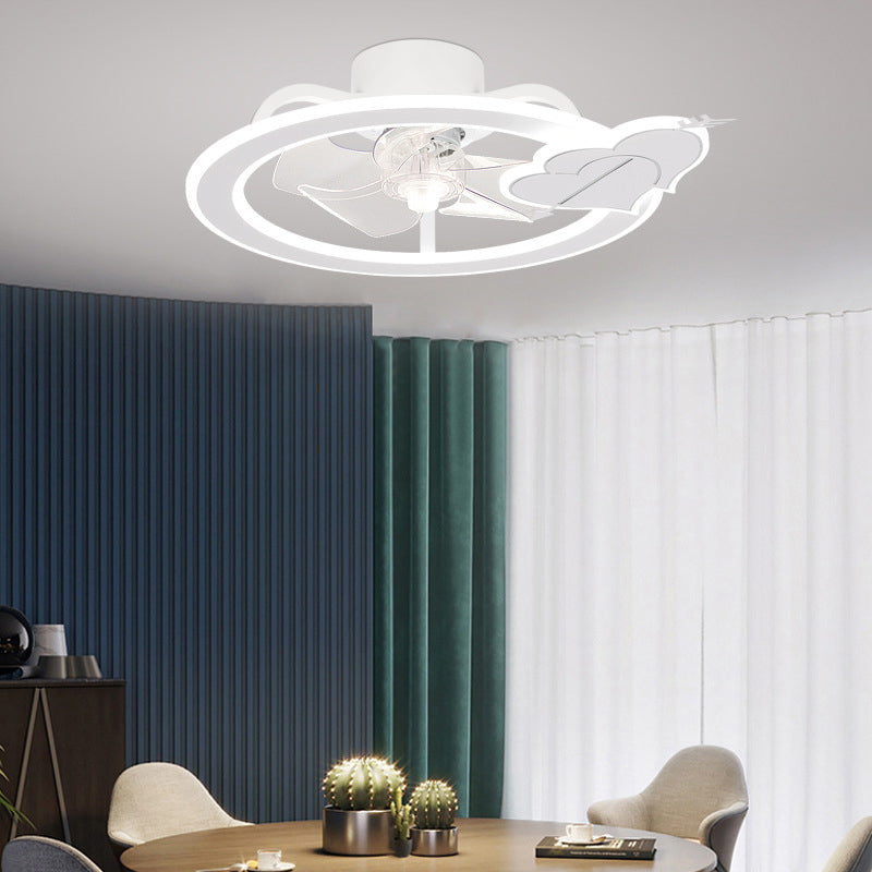 Kids Lovely LED Ceiling Fans Wrought Iron Circular Ceiling Fan Light with Acrylic Shade