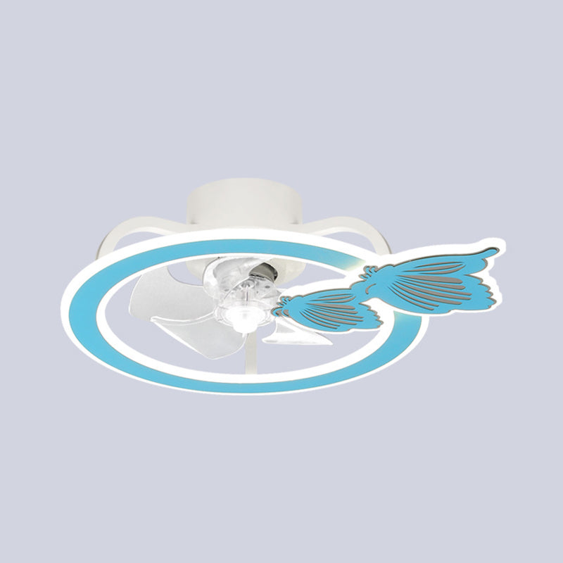 Kids Lovely LED Ceiling Fans Wrought Iron Circular Ceiling Fan Light with Acrylic Shade