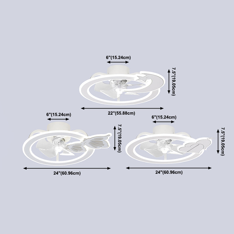 Kids Lovely LED Ceiling Fans Wrought Iron Circular Ceiling Fan Light with Acrylic Shade