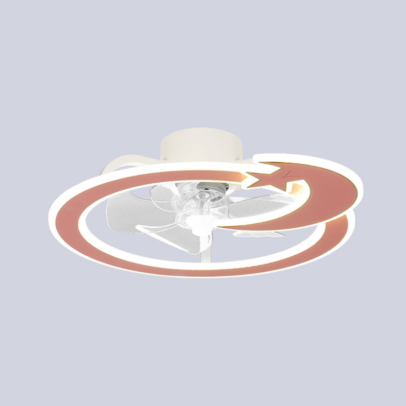 Kids Lovely LED Ceiling Fans Wrought Iron Circular Ceiling Fan Light with Acrylic Shade